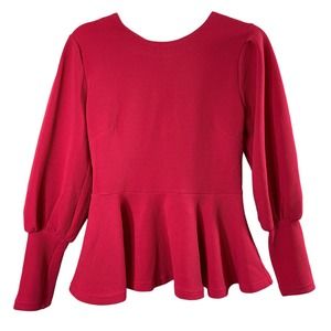 Favlux‎ Fashion Top Womens Medium Flare Hem Skater Fuchsia Pink Long Sleeve
